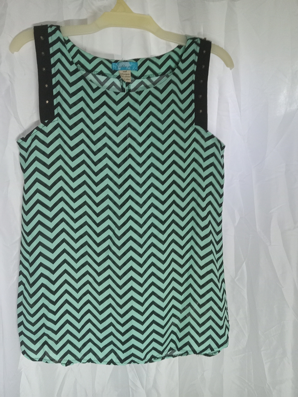 buttons Mint Chevron Tank with Black Studded Straps